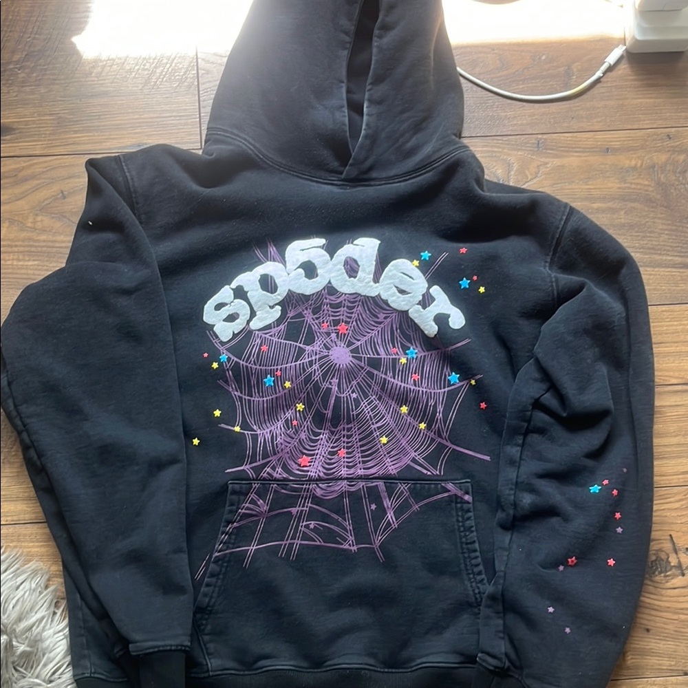 Spyder Black and Purple Hoodie with Gothic Spiderweb Design